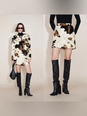 NEW FABRIQUE Mane Cow Print Mini Skirt + Jacket set in Faux Horse Fur